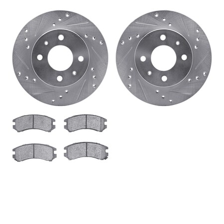 7502-67093, Rotors-Drilled And Slotted-Silver With 5000 Advanced Brake Pads, Zinc Coated